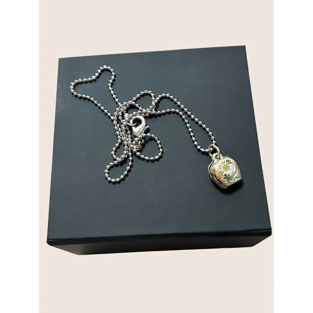 🌼 VTG COWBELL FLOWER EDELWEISS ENAMEL SWISS ALPINE STERLING SOUVENIR CHARM
